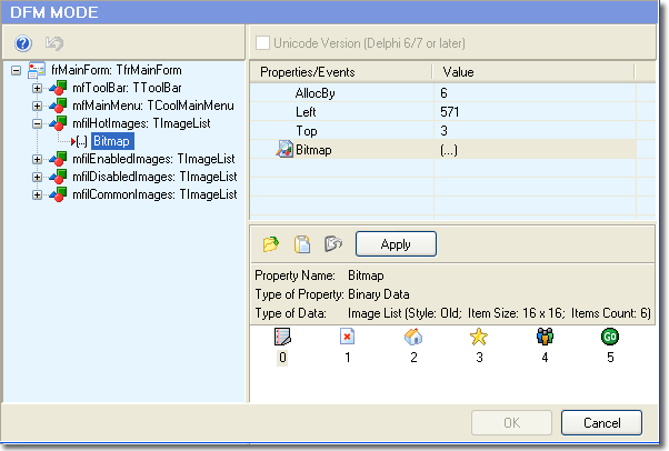Delphi form (DFM) editing mode Delphi form (DFM) Editor